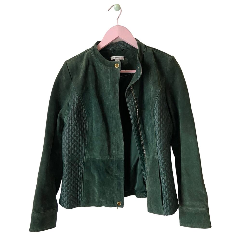 Isaac Mizrahi Forest Leather Jacket with Quilted Sides
